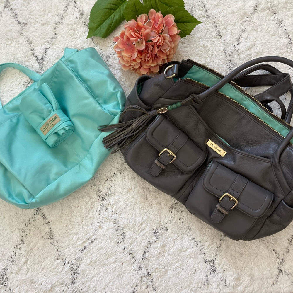 Lily Jade - Discontinued Elizabeth Diaper Bag in Grey & Jade